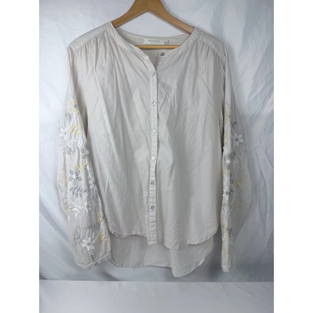 Mododoc Los Angeles S Embroidered Sleeve Button Front Blouse‎ Boho Peasant Top
